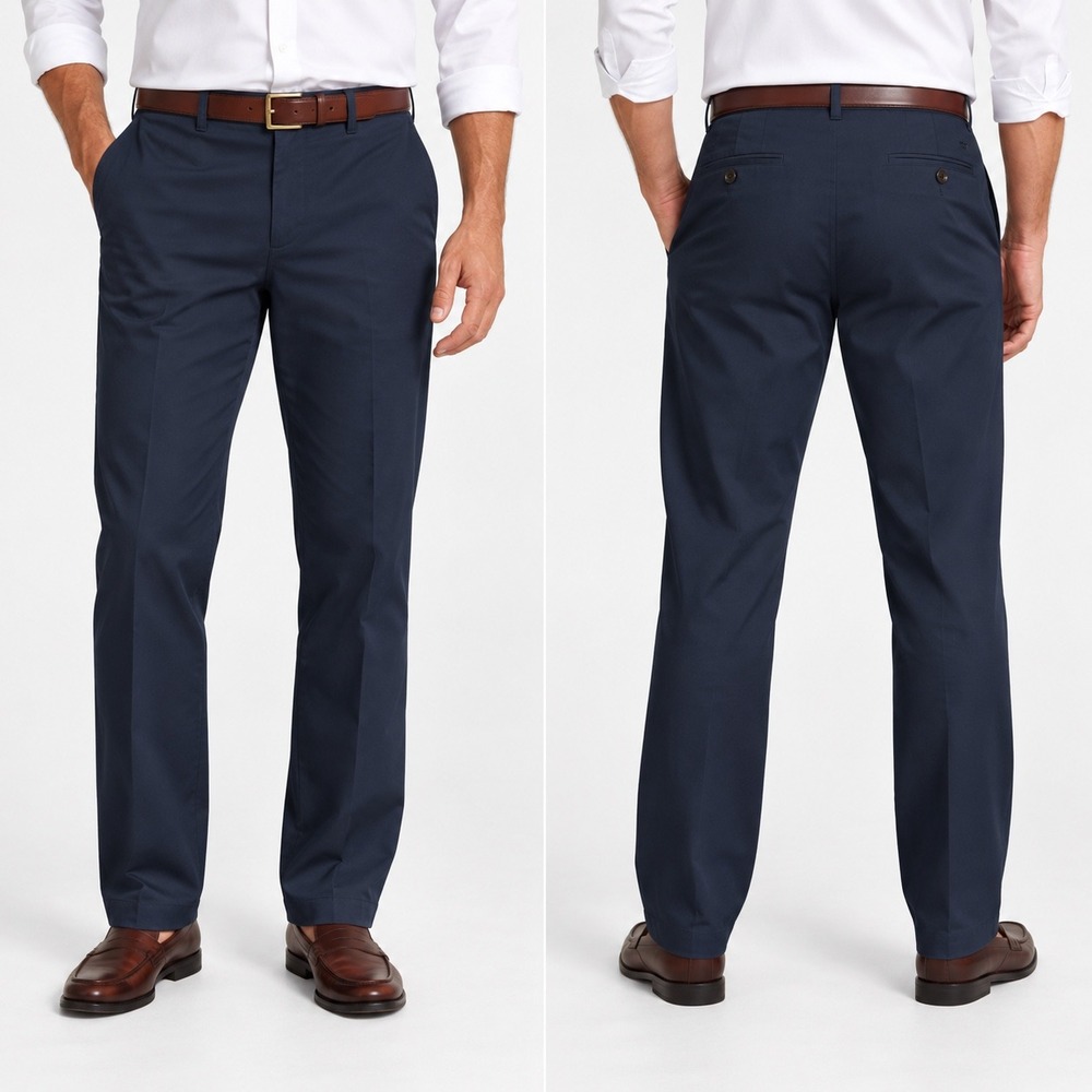 Lands End Chino Pants Mens 34x34 True Navy Traditional Fit No Iron Twill NEW